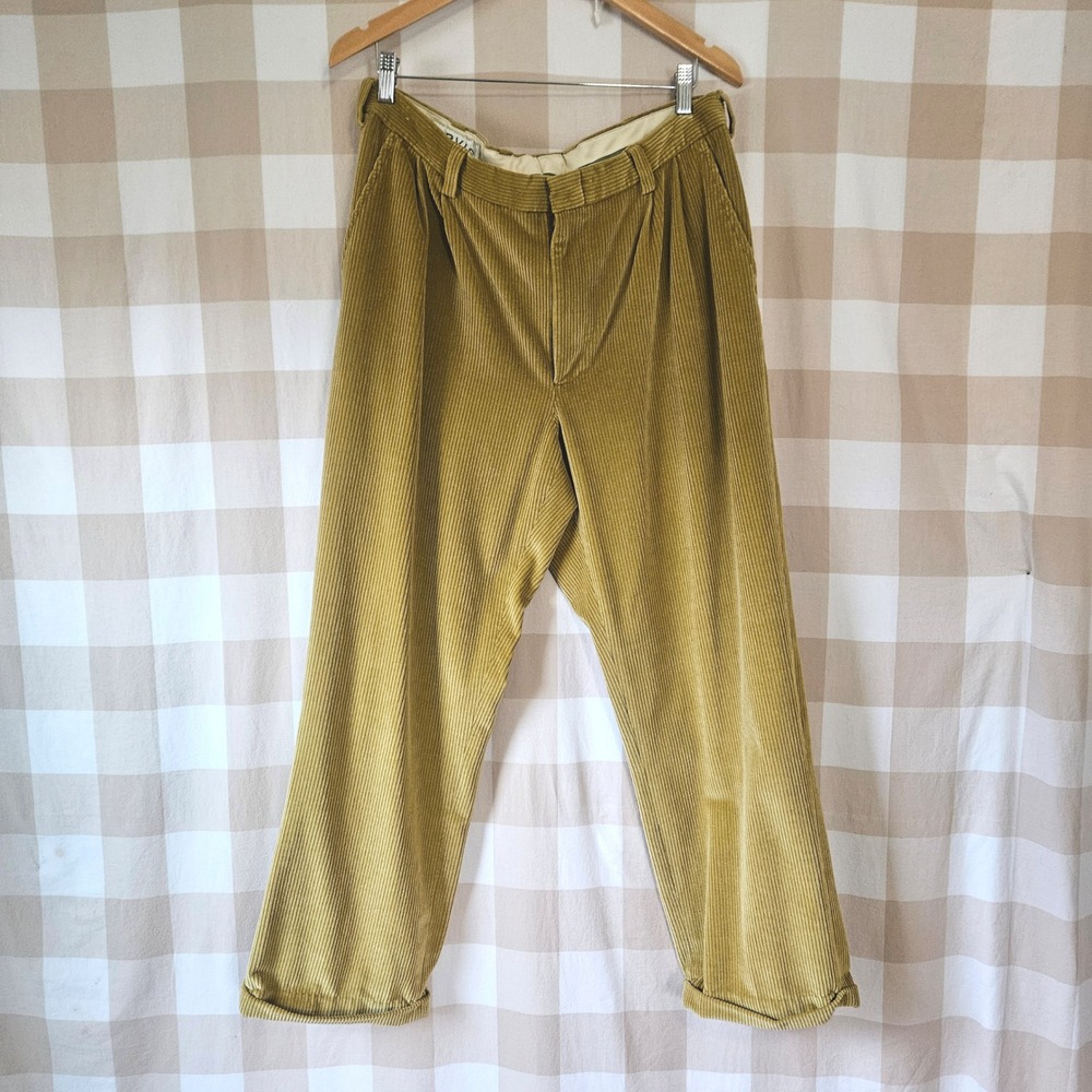 Vintage 80s 90s Orvis Men's Tan Wide Wale Corduroy‎ Pleated Pants Size 36/30